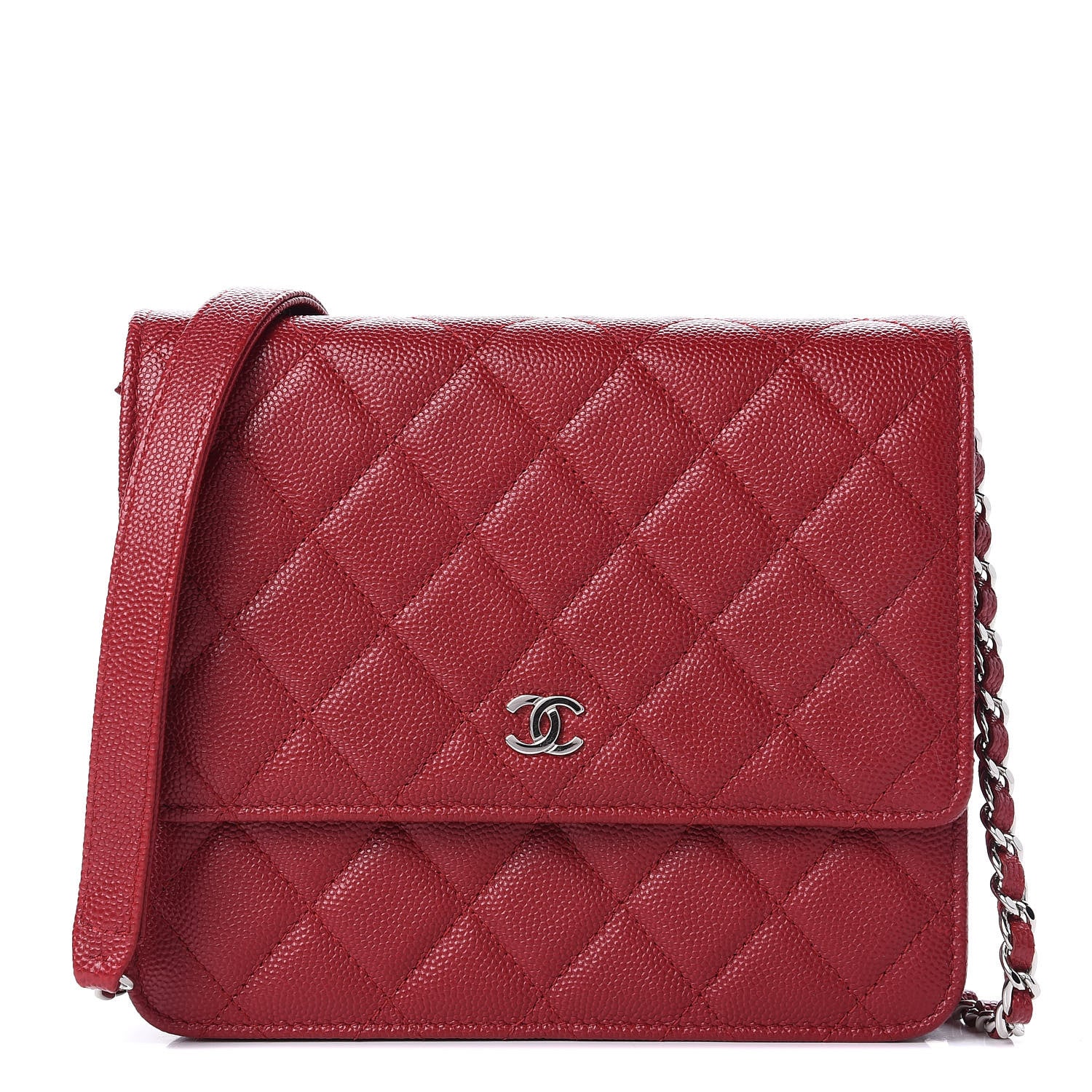 Chanel Caviar Quilted Square Wallet On Chain WOC Dark Red 1 of 13