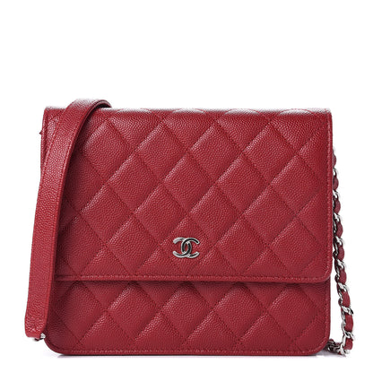 Chanel Caviar Quilted Square Wallet On Chain WOC Dark Red 1 of 13