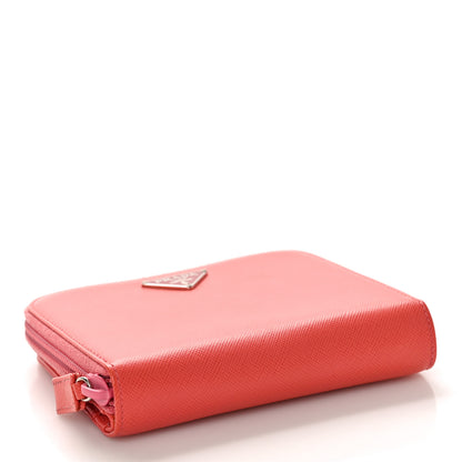 Prada Saffiano Triangle Compact Zip Around Wallet Pink 4 of 10
