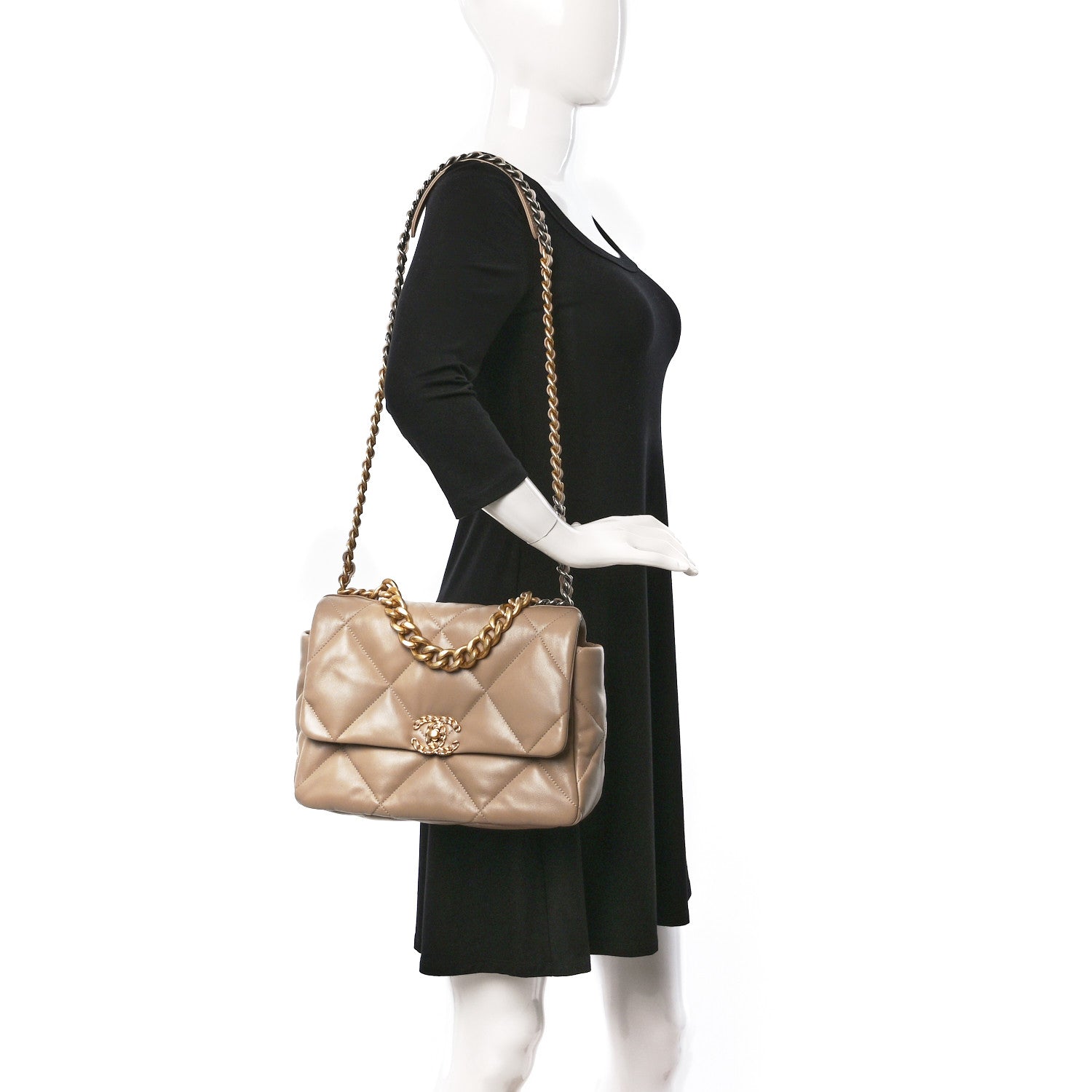 Chanel Lambskin Quilted Large Chanel 19 Flap Dark Beige 2 of 11