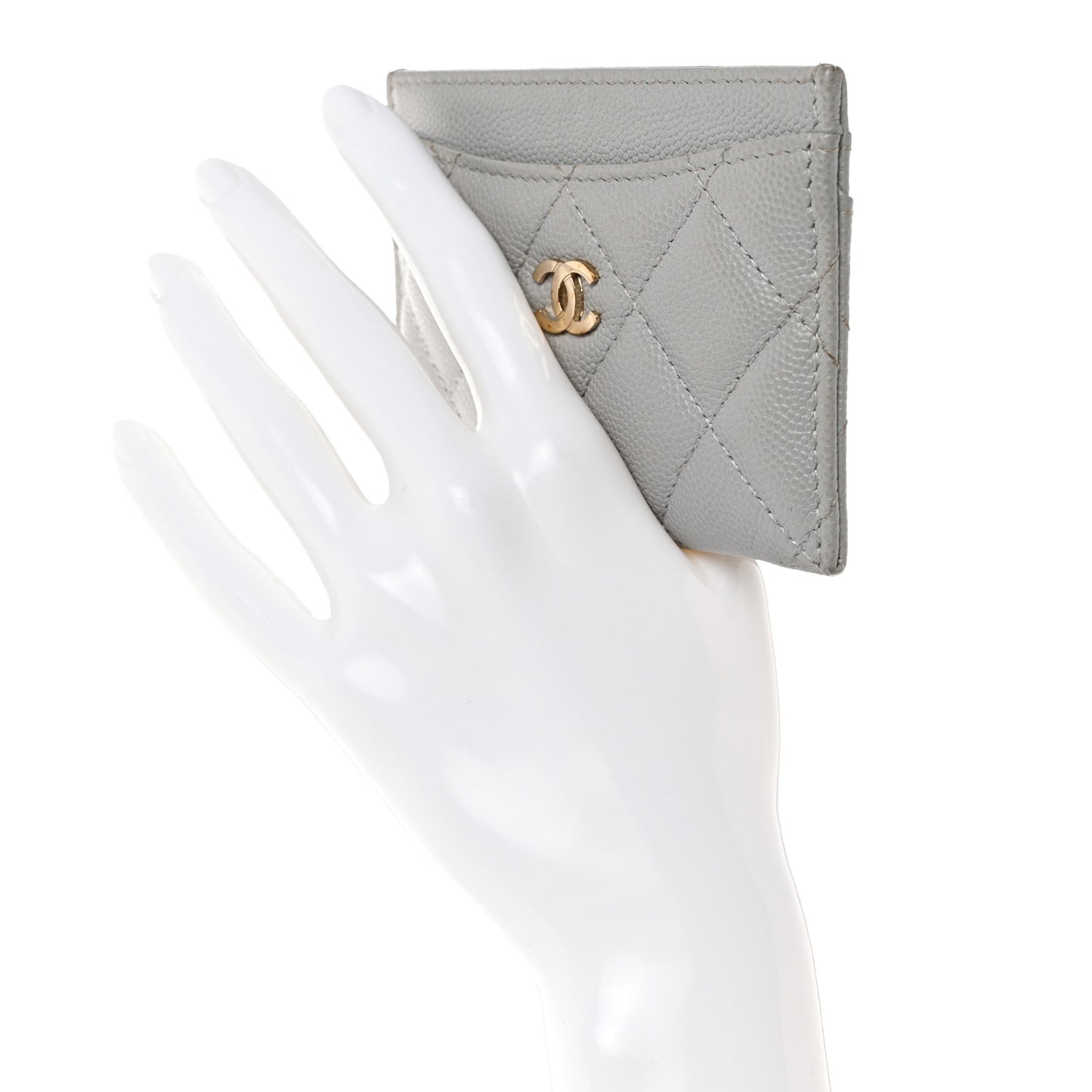Caviar Quilted Card Holder Grey