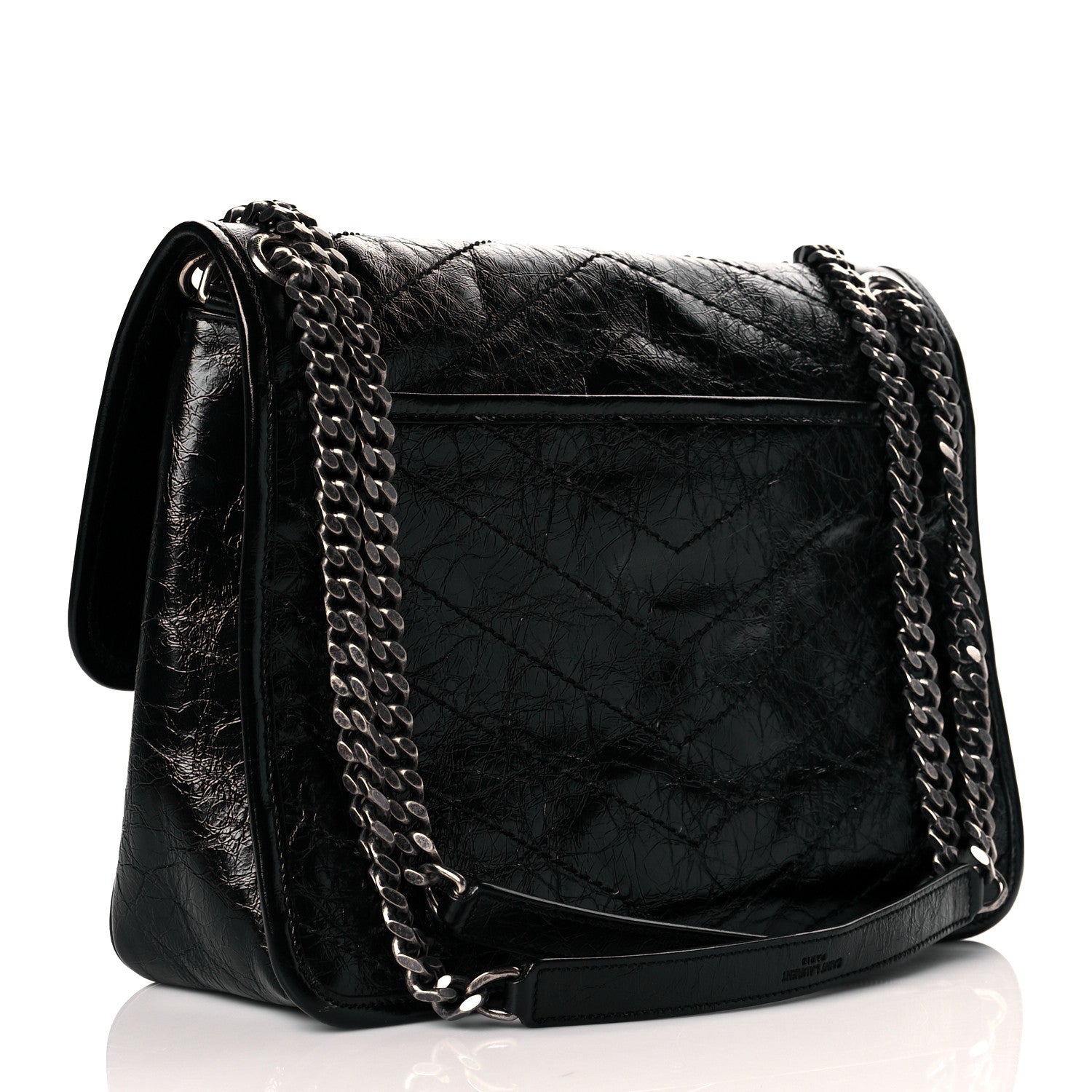 Saint Laurent Crinkled Calfskin Matelasse Monogram Medium Niki Chain Satchel Black 3 of 11