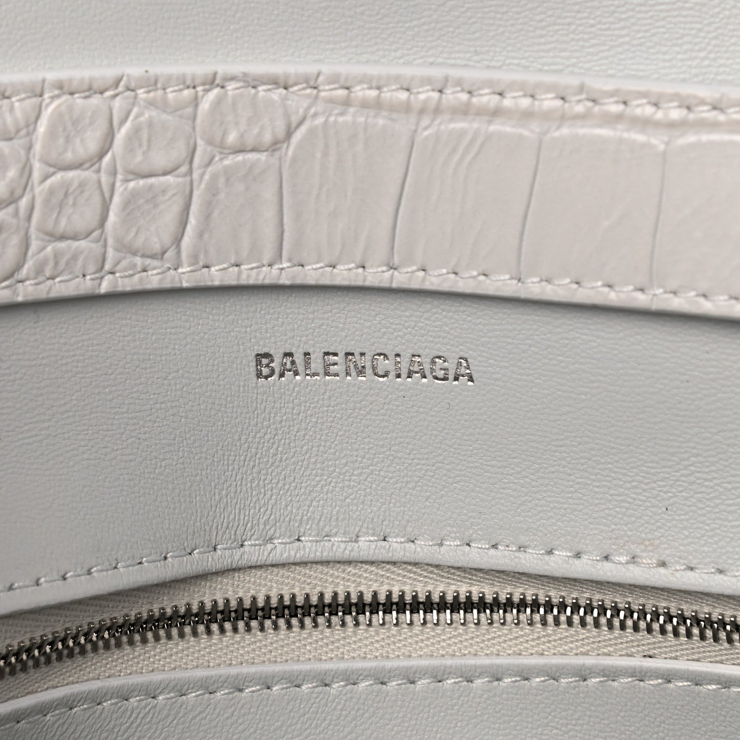 Extra Supple Calfskin Crocodile Embossed XS Downtown Shoulder Bag White