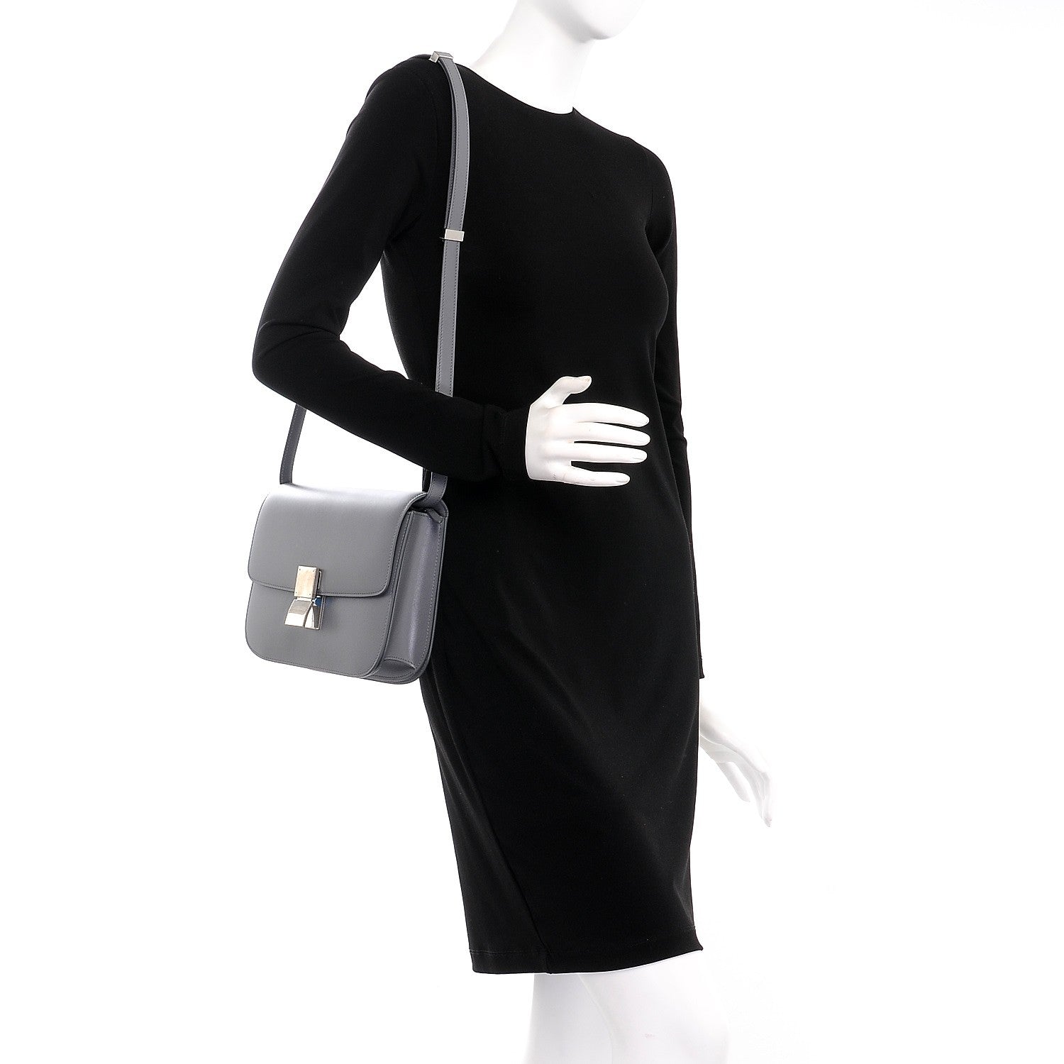 Celine Smooth Calfskin Medium Classic Box Flap Bag Storm 2 of 9