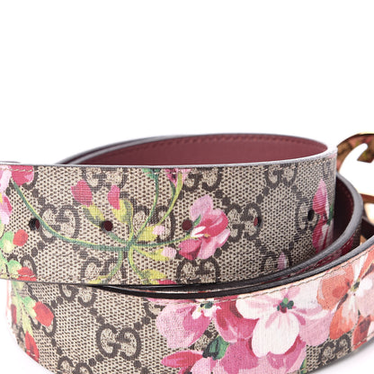 Gucci GG Supreme Monogram Blooms Moon Calfskin Interlocking G 37mm Belt 85 34 Beige Ebony Multicolor Dry Rose 4 of 6