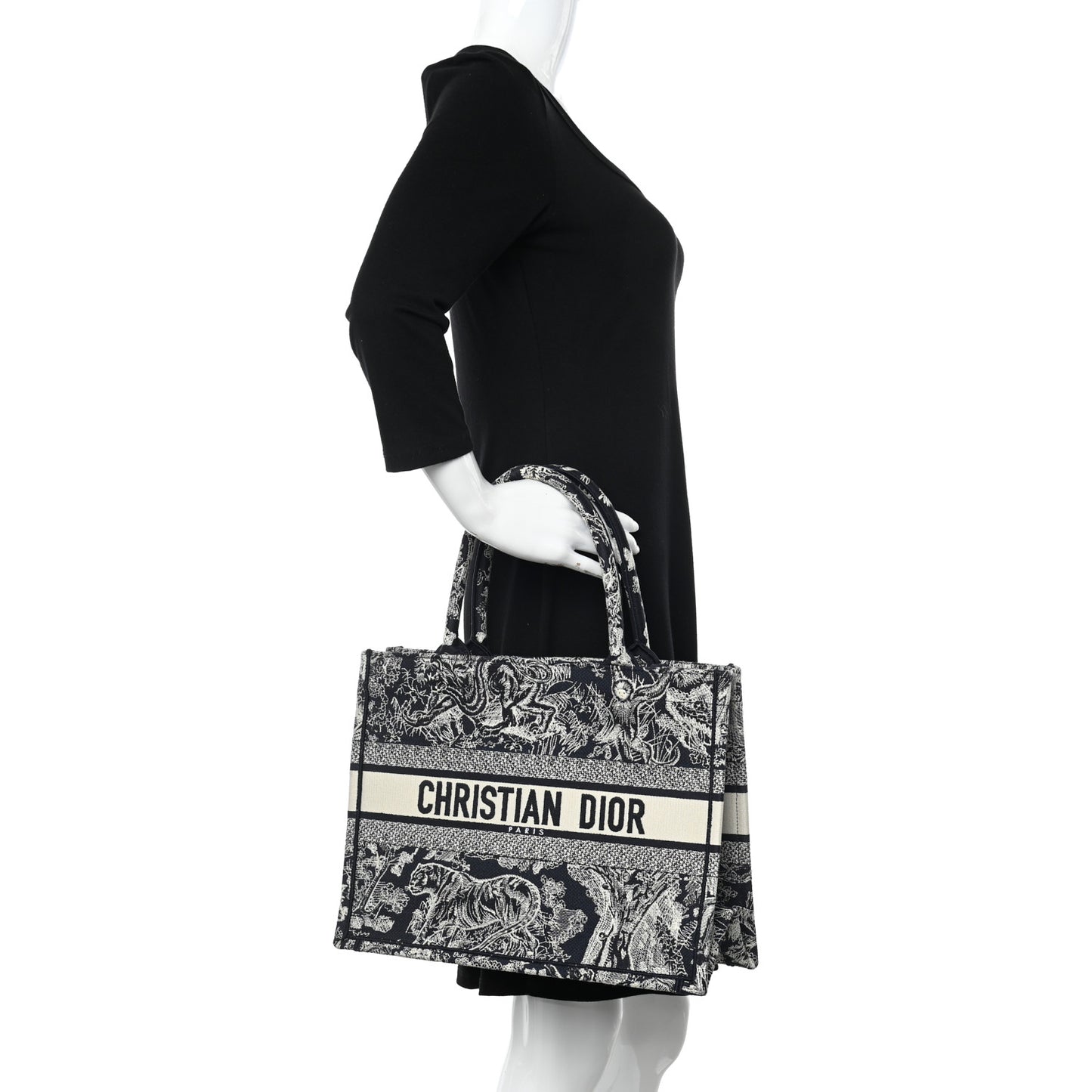 Canvas Embroidered Medium Toile De Jouy Reverse Book Tote Blue