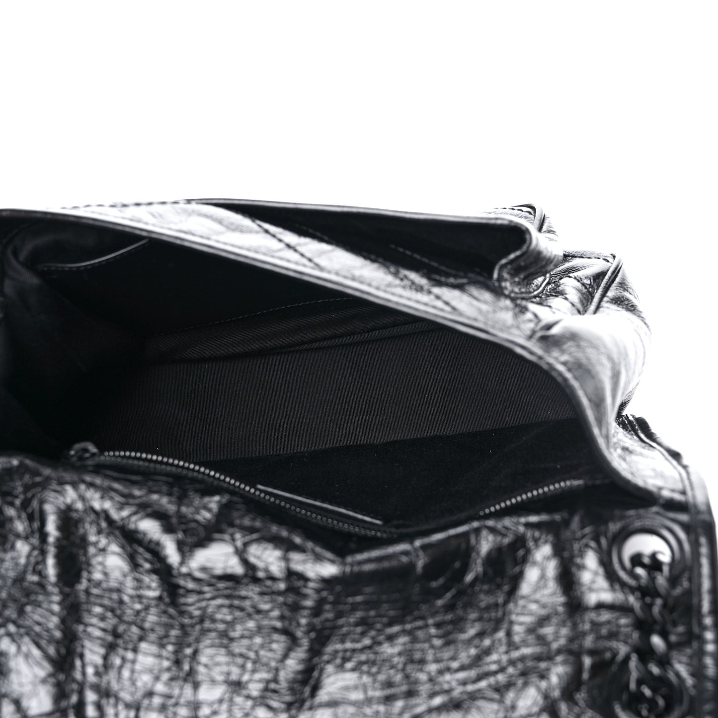 Crinkled Calfskin Matelasse Monogram Medium Niki Chain Satchel Black