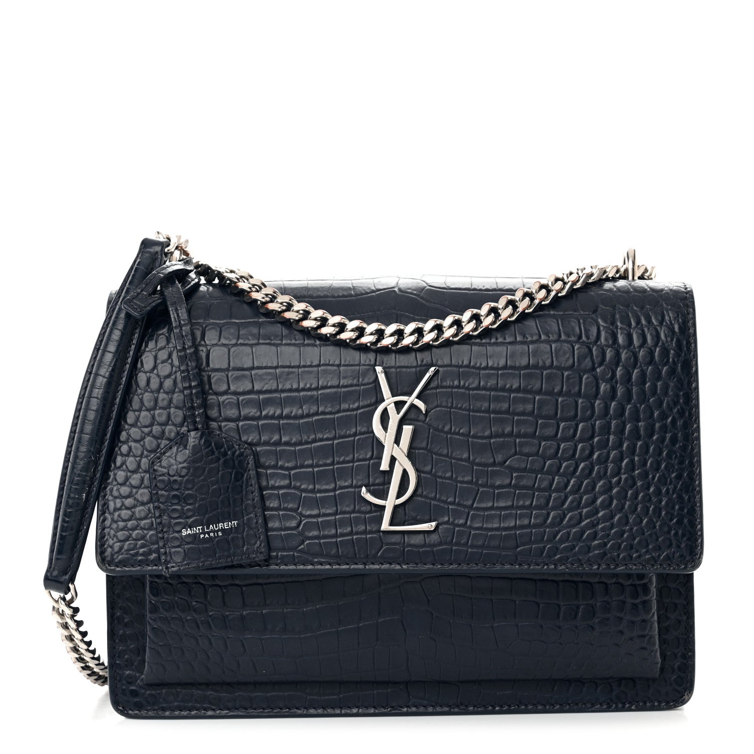 Saint Laurent Calfskin Crocodile Embossed Medium Monogram Sunset Navy 1 of 18
