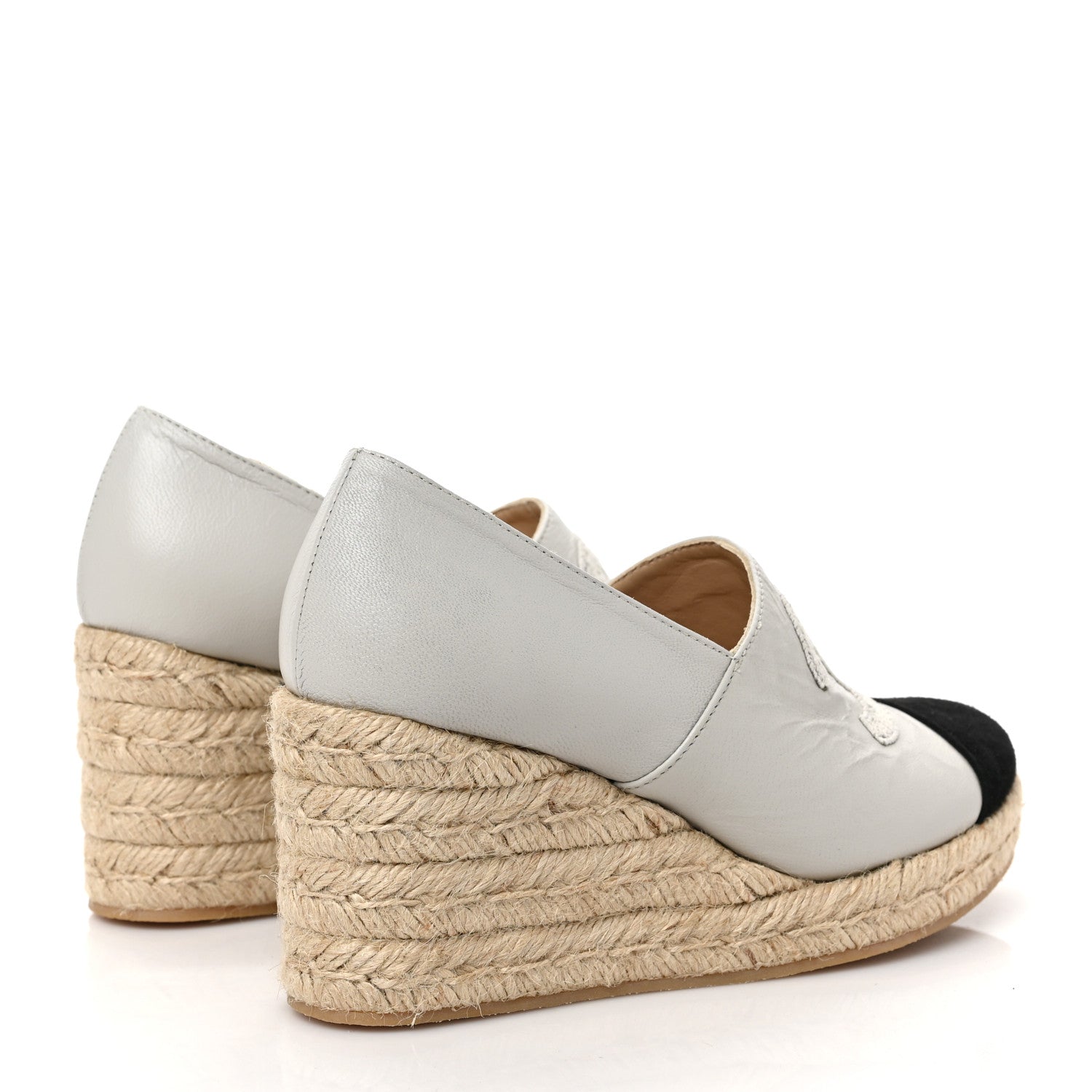 Chanel Lambskin Suede CC Espadrille Wedges 36 White Black 4 of 8