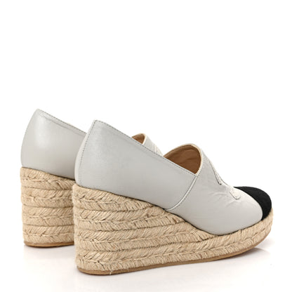 Chanel Lambskin Suede CC Espadrille Wedges 36 White Black 4 of 8