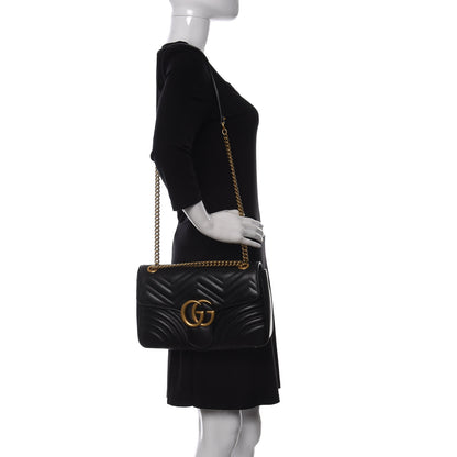 Gucci Calfskin Matelasse Medium GG Marmont Shoulder Bag Black 2 of 11