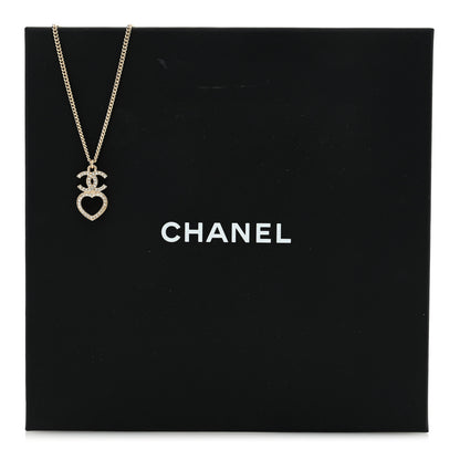 Chanel Crystal Pearl CC Heart Necklace Gold 5 of 5