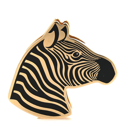 Hermes Permabrass Lacquered Zebra Scarf 90 Ring Black 1 of 3