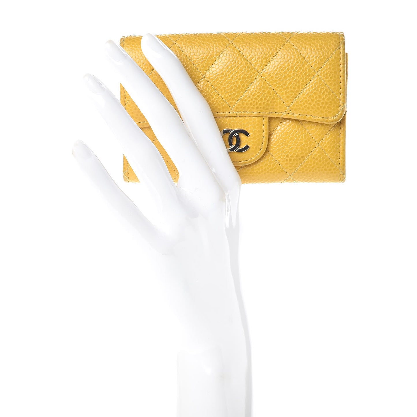 Caviar Quilted Flap Card Holder Yellow