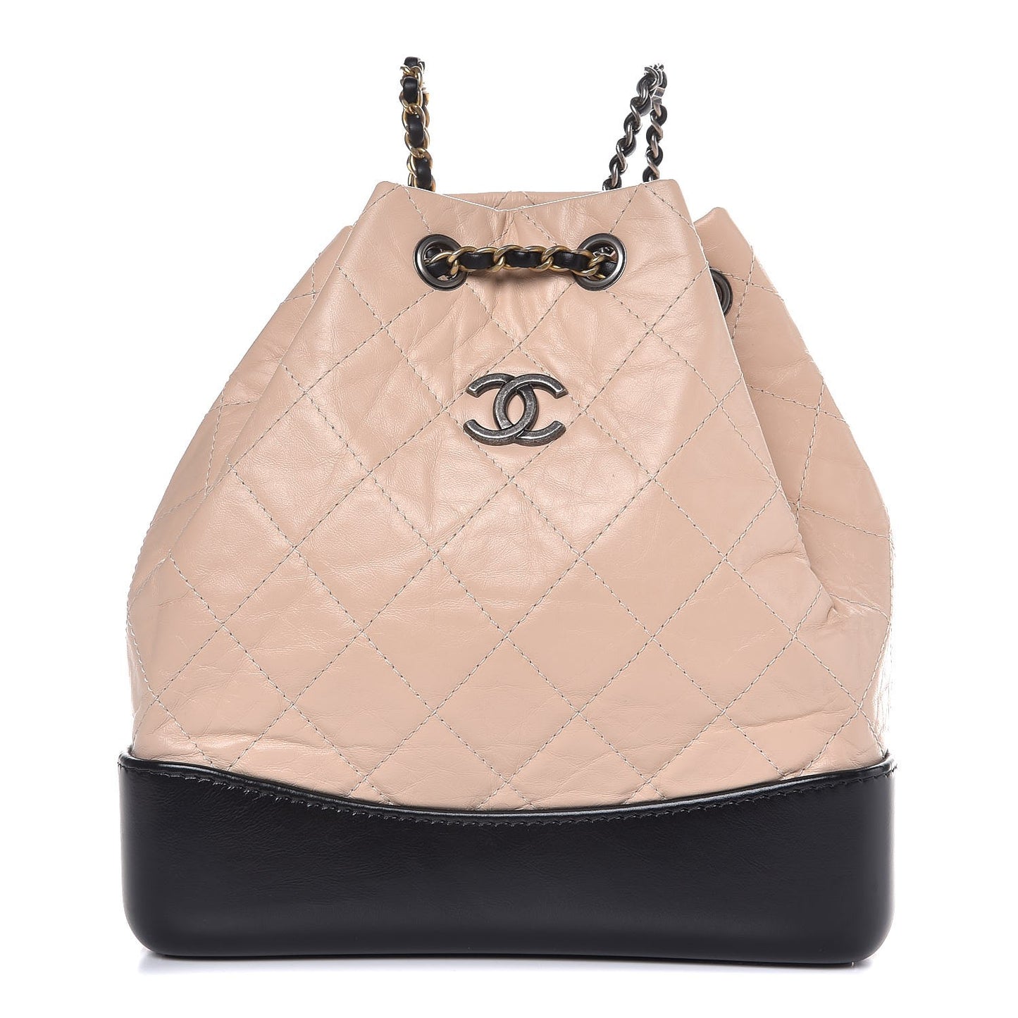 Aged Calfskin Quilted Small Gabrielle Backpack Beige Black