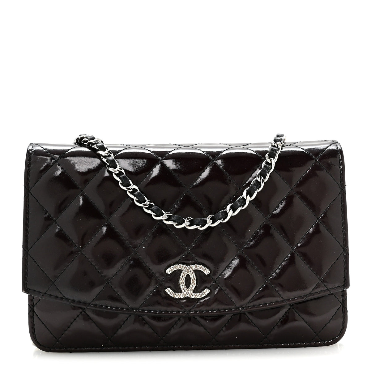 Chanel Patent Quilted Brilliant Wallet On Chain WOC Bordeaux Clair 1 of 11