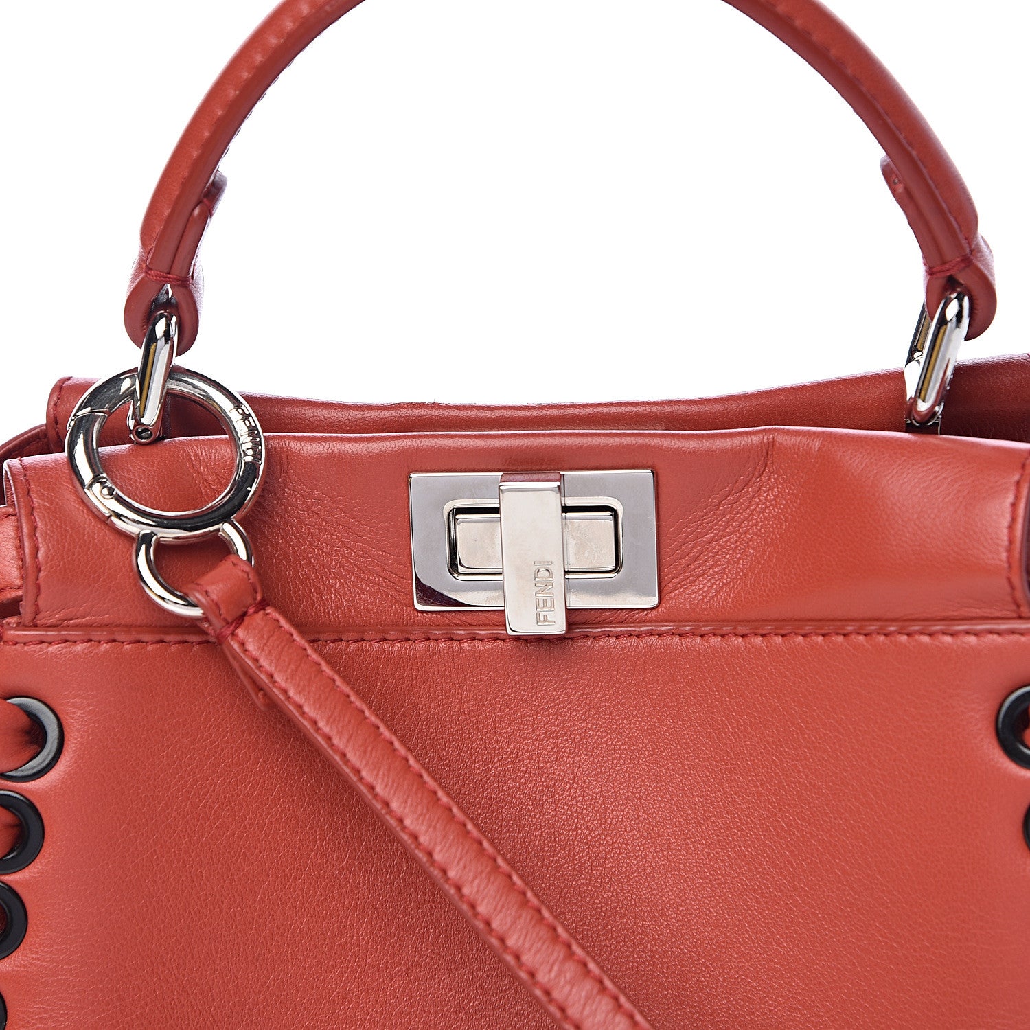 Fendi Nappa Lace Up Mini Peekaboo Iconic Satchel Bloody Mary 12 of 13