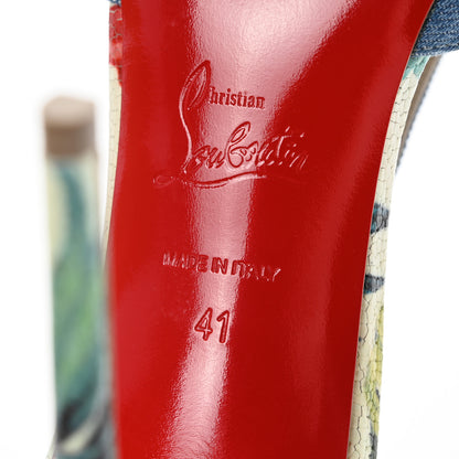 Christian Louboutin Denim Crackled Calfskin Hawaii Print Senora 100 Sandals 41 Blue White 7 of 11