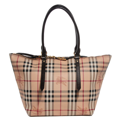 Burberry Haymarket Check Small Zip Tote Chocolate 1 of 10
