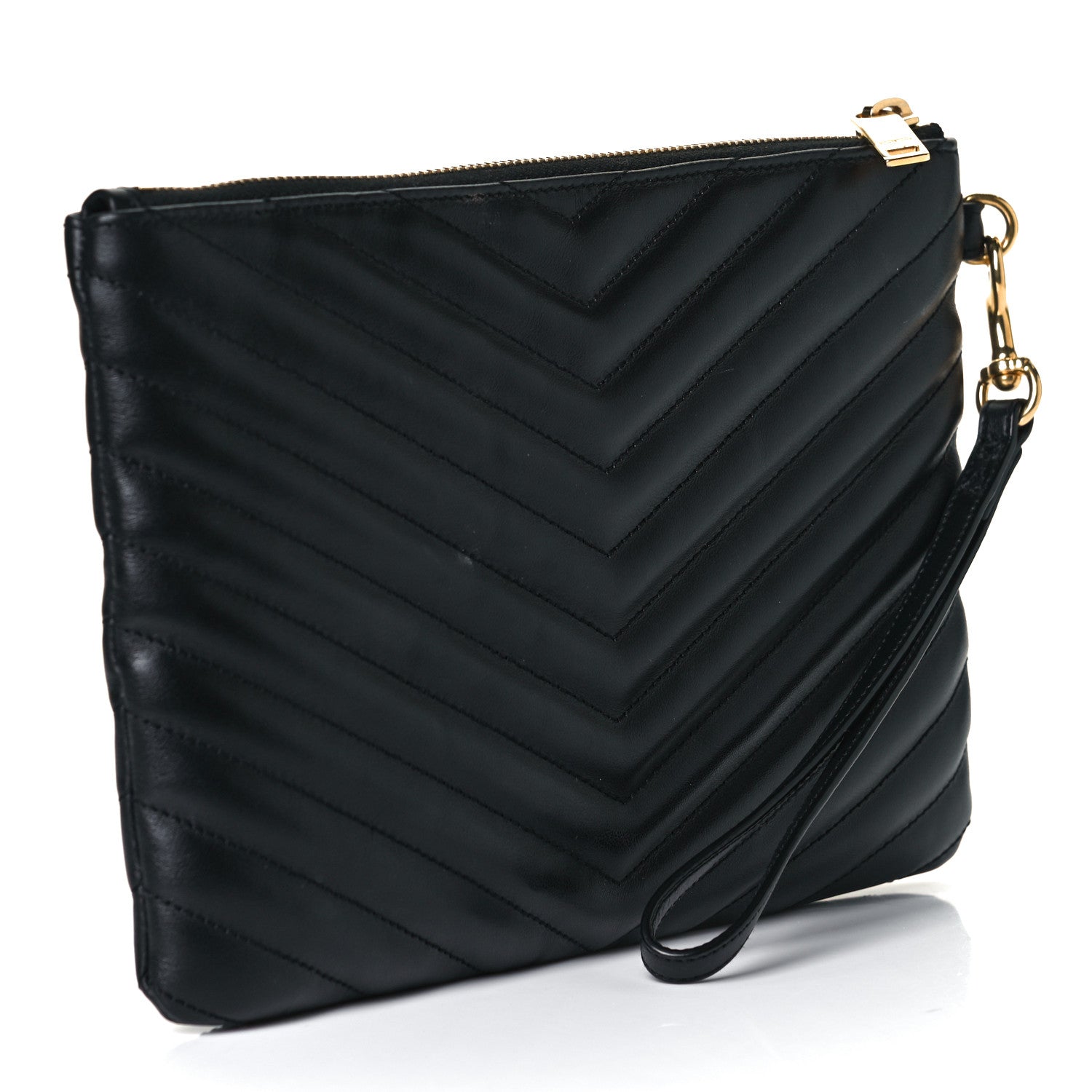 Saint Laurent Calfskin Matelasse Chevron Monogram A5 Wristlet Black 3 of 9