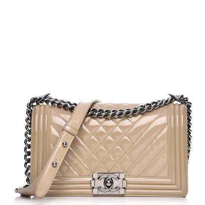 Chanel Patent Chevron Medium Boy Flap Beige 1 of 16