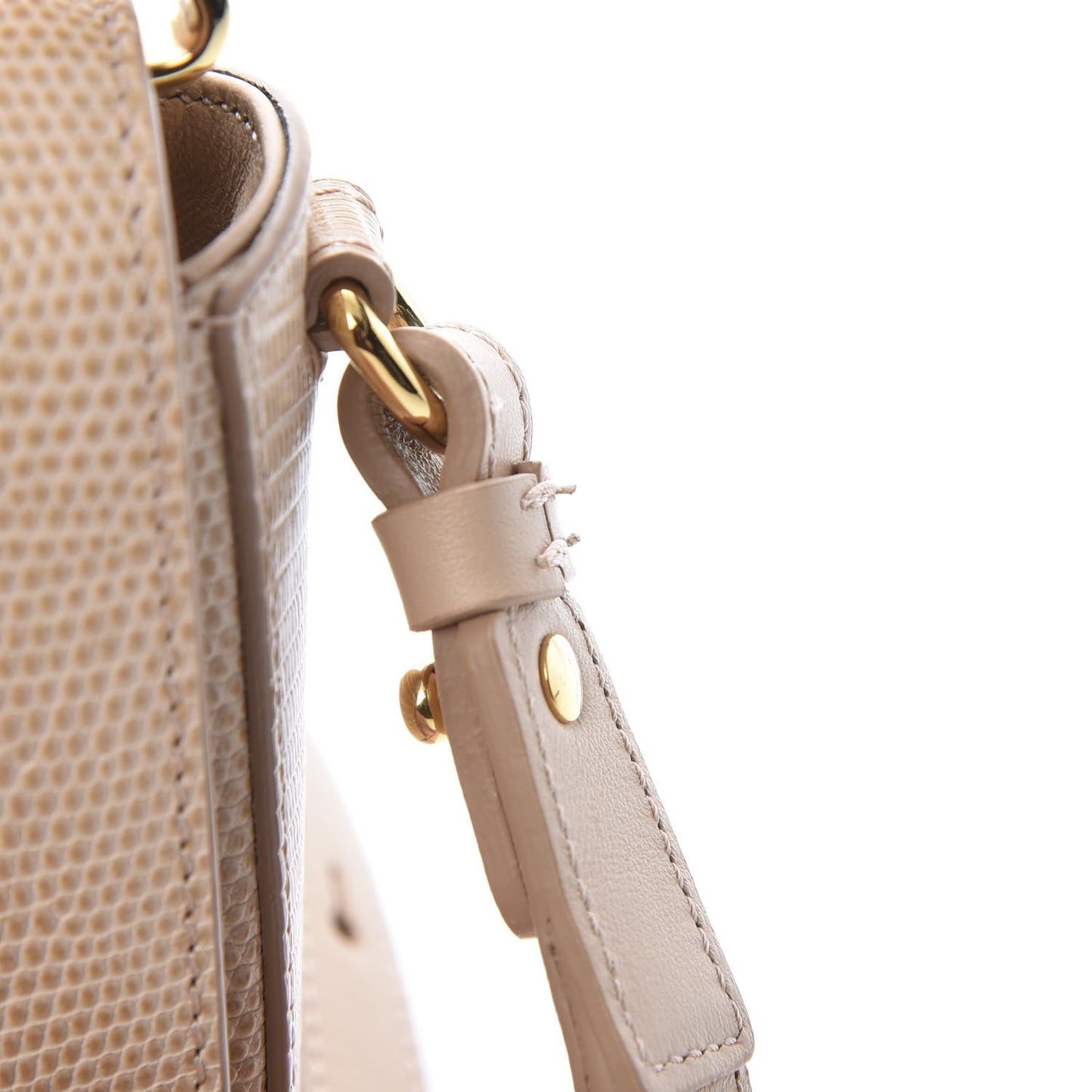 Calfskin Lizard Embossed Mini C Double Carry Biscotti Beige