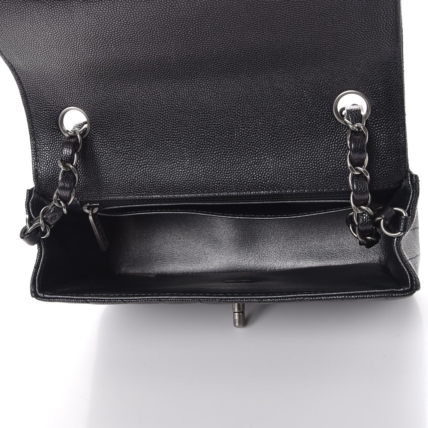 Iridescent Caviar Chevron Quilted Mini Rectangular Flap Black
