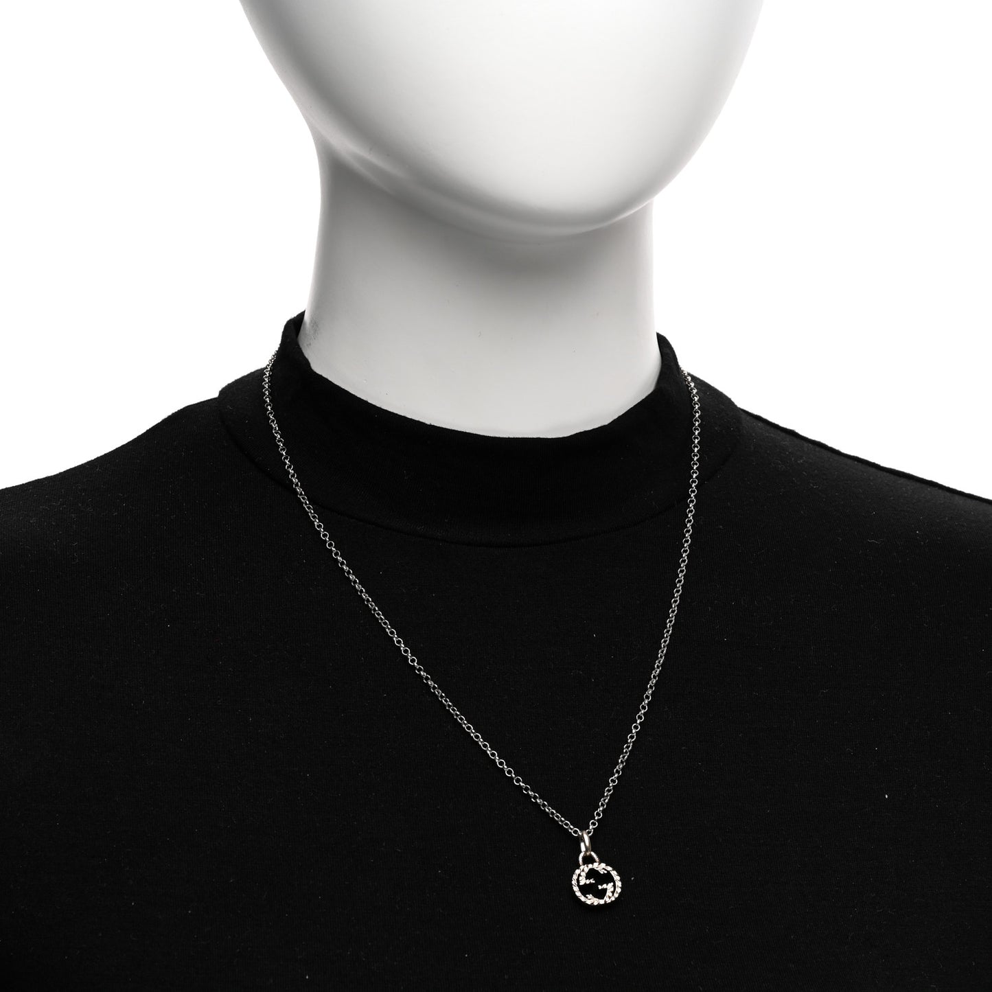 Sterling Silver Small Textured Interlocking G Pendant Necklace