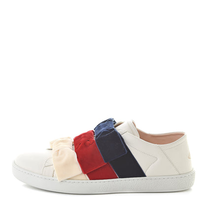 Gucci Calfskin Velvet Womens Bow Ace Sneakers 40 White 1 of 12
