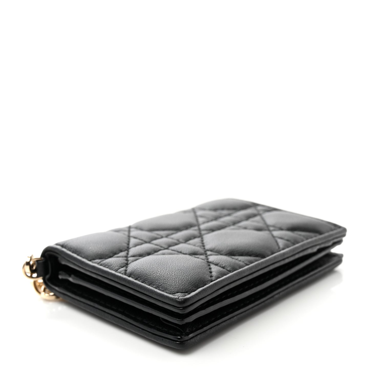 Lambskin Cannage Small Lady Dior Flap Card Holder Black
