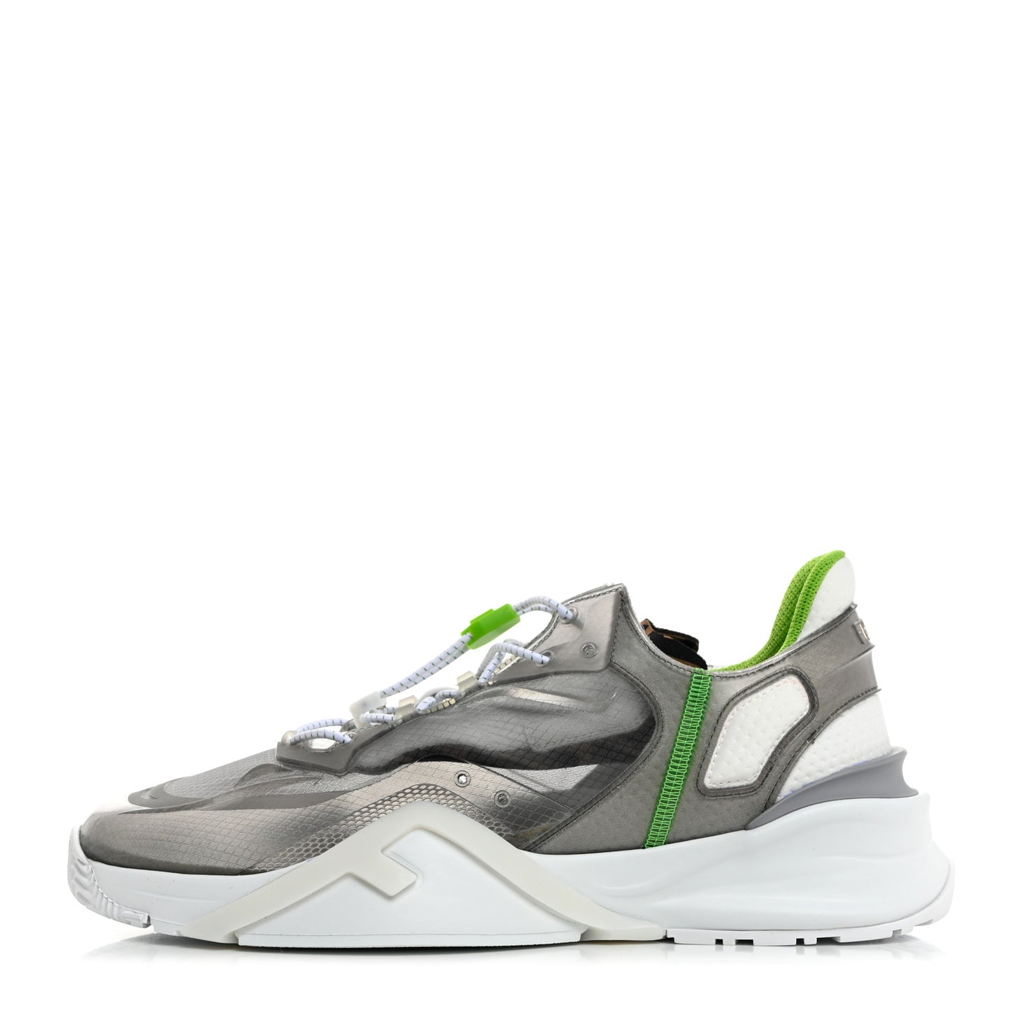 Fabric Calfskin Rubber Transparent Mens Fendi Flow Low Top Sneakers 9 Grigio Ultra White