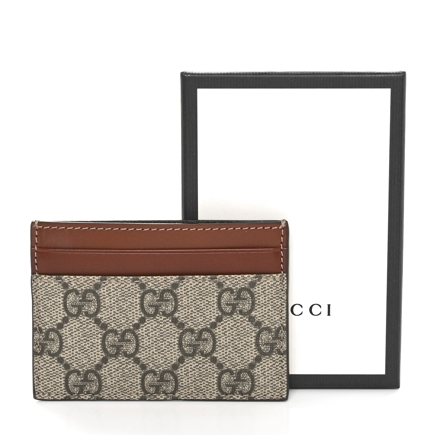 Gucci GG Supreme Monogram Calfskin Card Holder Beige Ebony Cuir 8 of 8