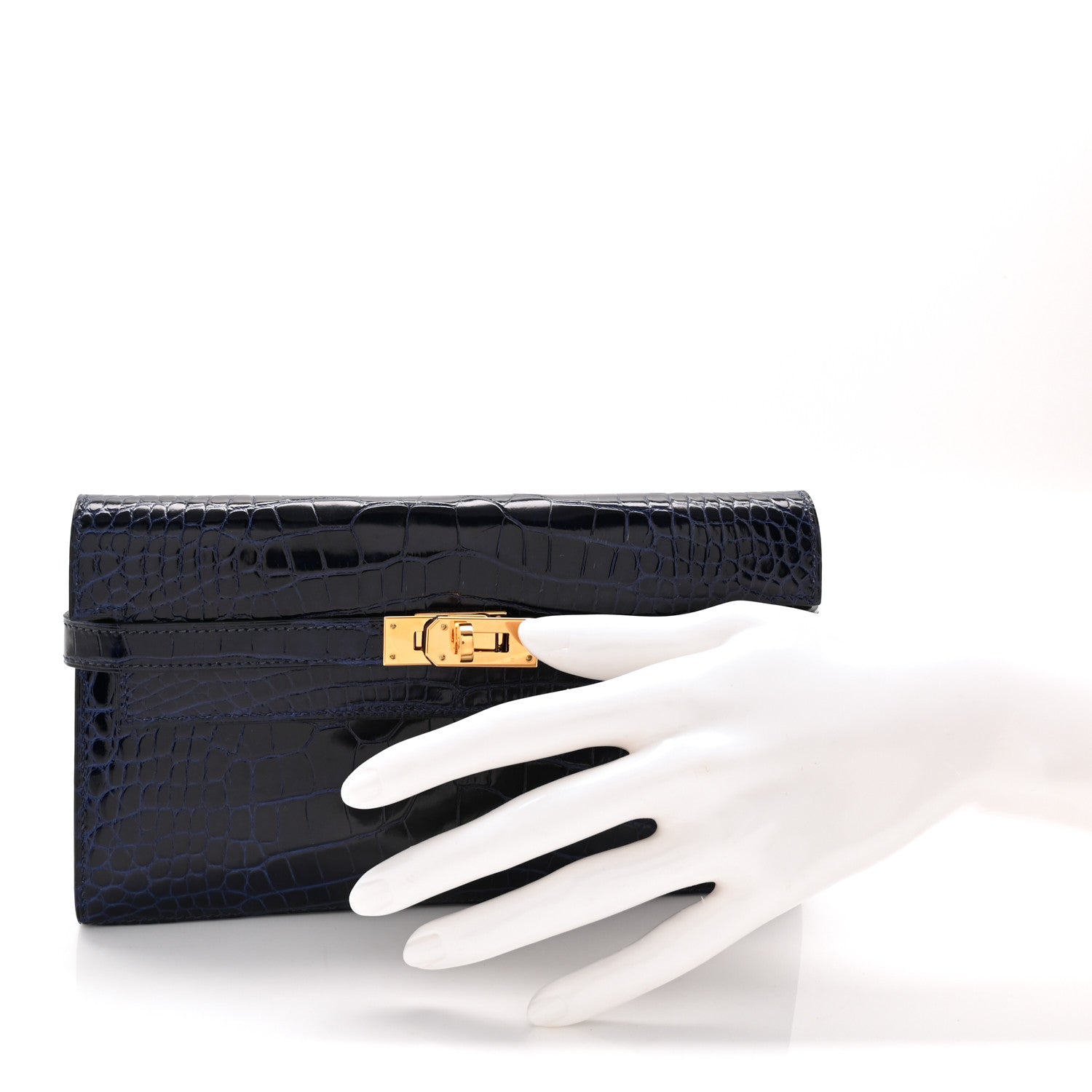 Hermes Shiny Alligator Kelly Longue Wallet Bleu Marine 2 of 9