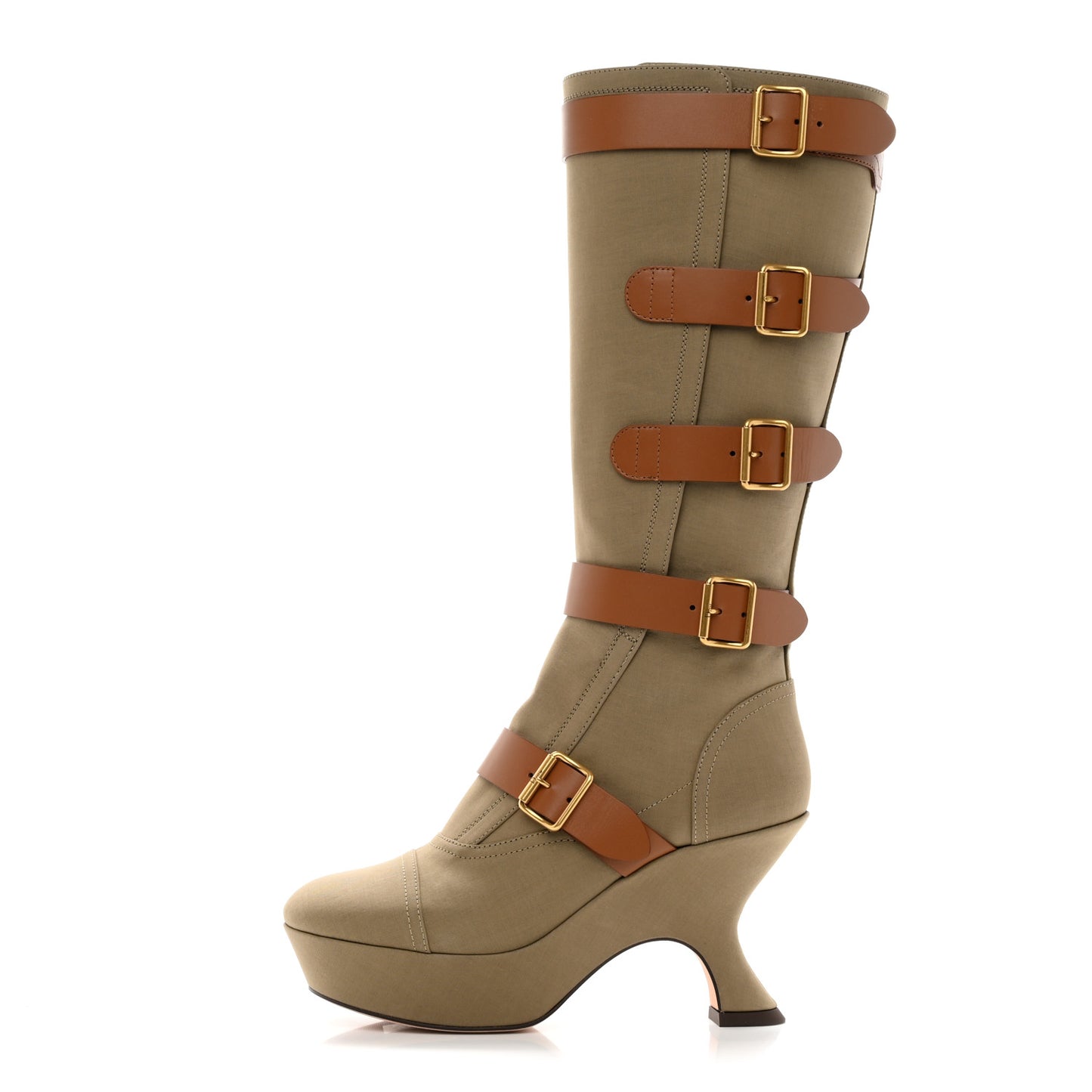 Technical Fabric Calfskin Diorevolt High Boots 38 Golden Saddle