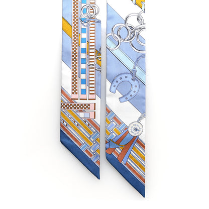 Hermes Silk Brides et Gris Twilly Gris Bleu Jean White Miel 2 of 4