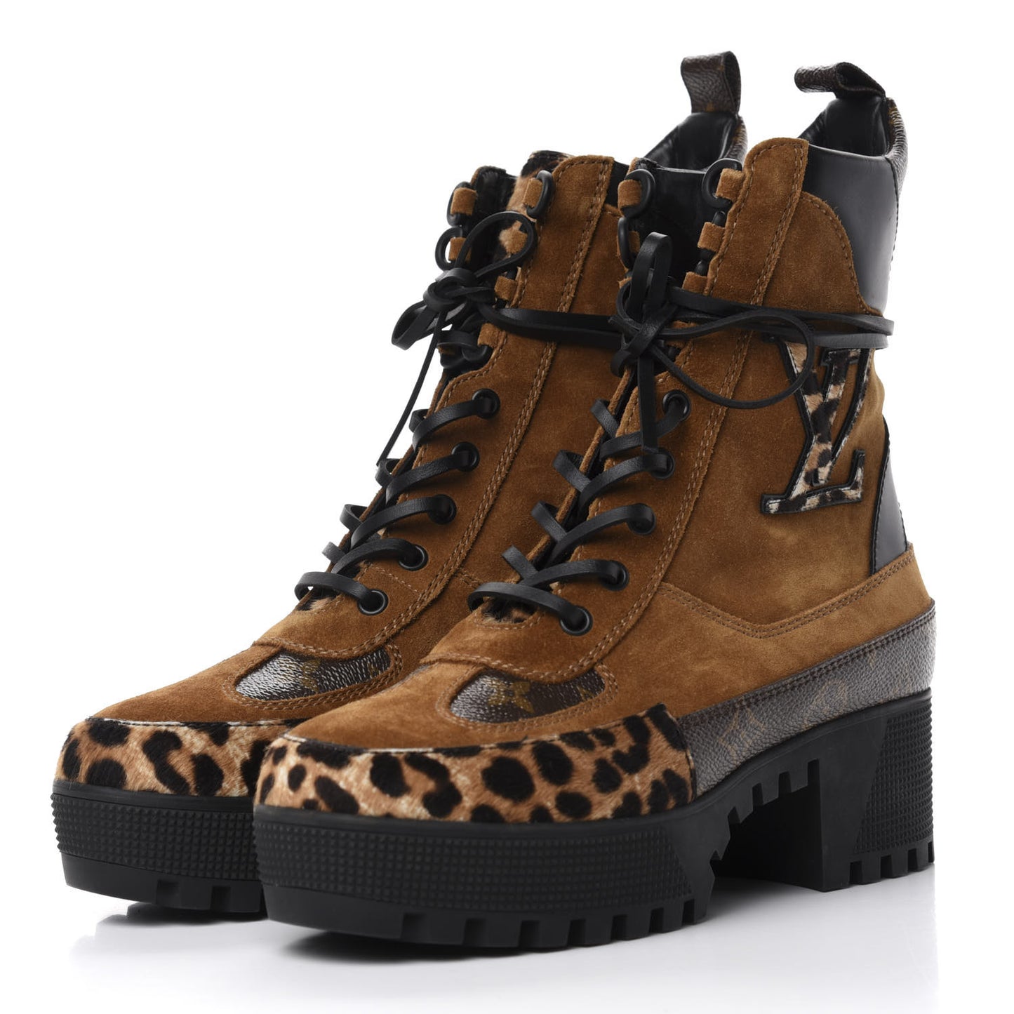 Suede Calfskin Monogram Laureate Platform Desert Boots 38 Cognac
