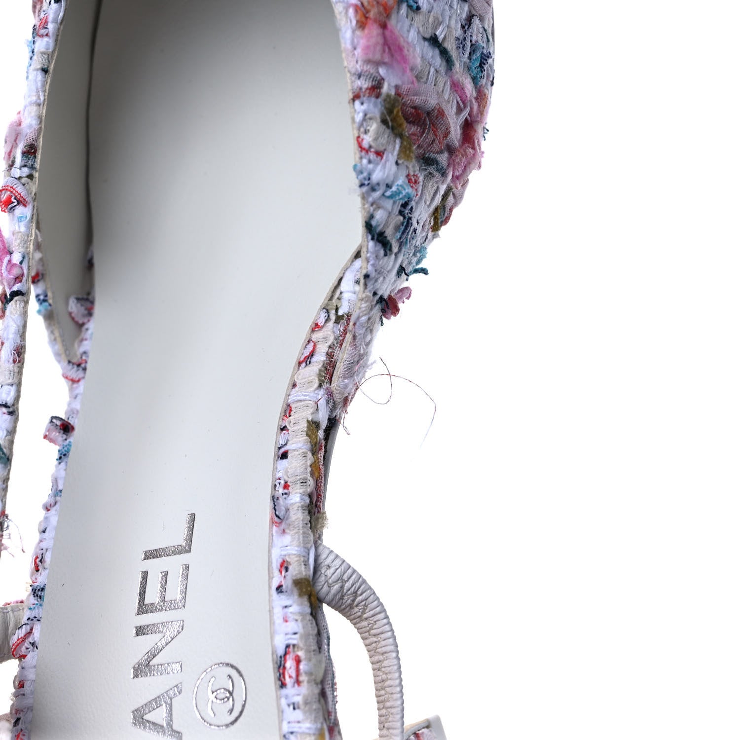 Chanel Tweed Lambskin Cap Toe CC Slingback Pumps 41 White Multicolor 9 of 11