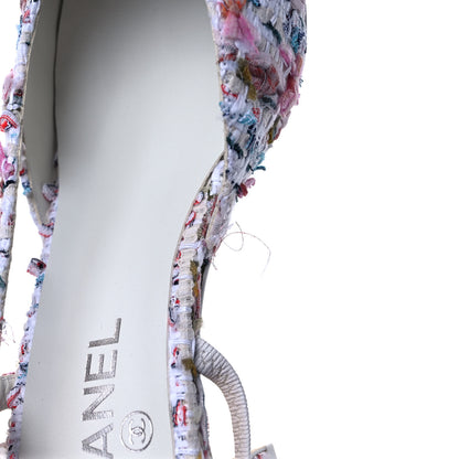 Chanel Tweed Lambskin Cap Toe CC Slingback Pumps 41 White Multicolor 9 of 11