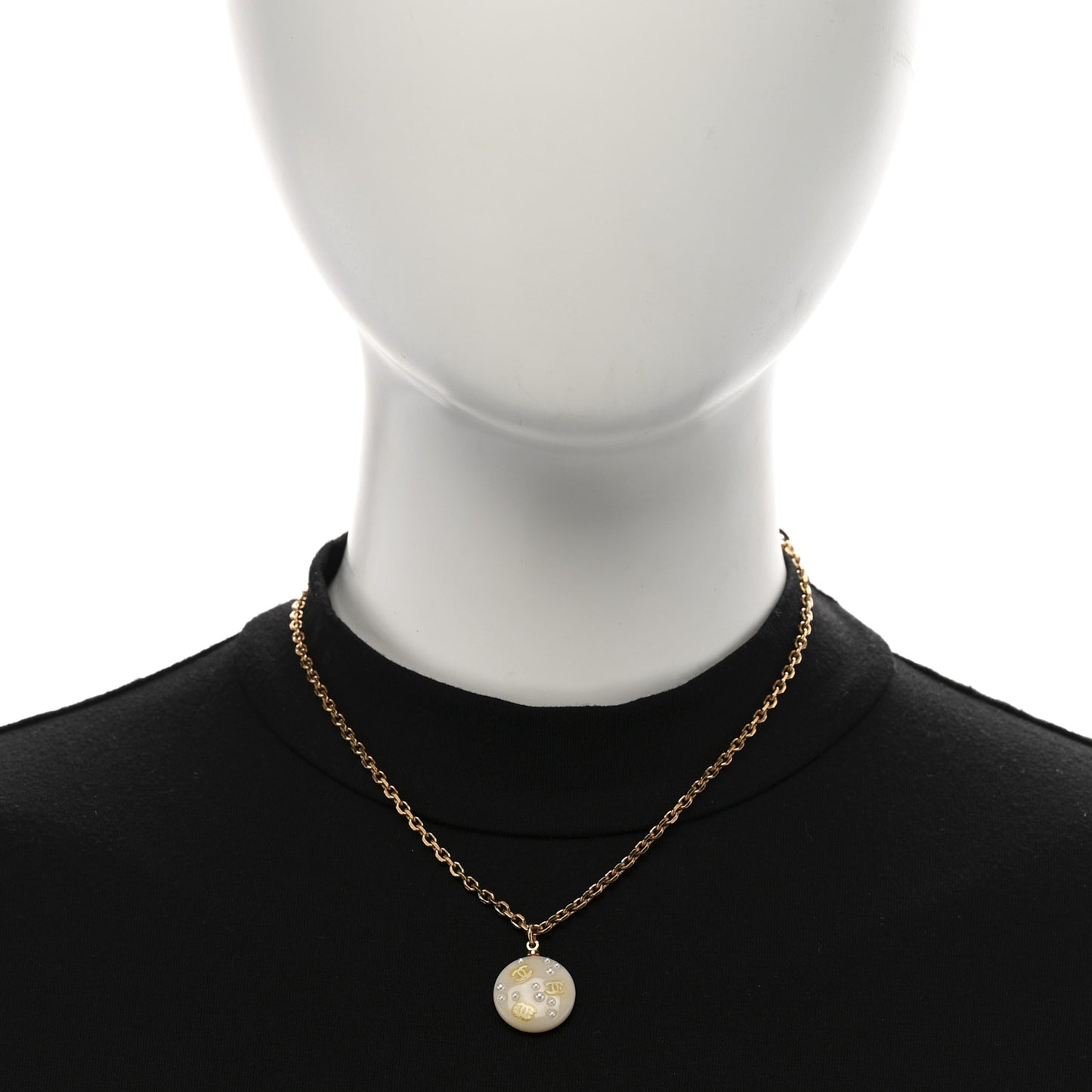 Resin Pearl CC Necklace Gold White