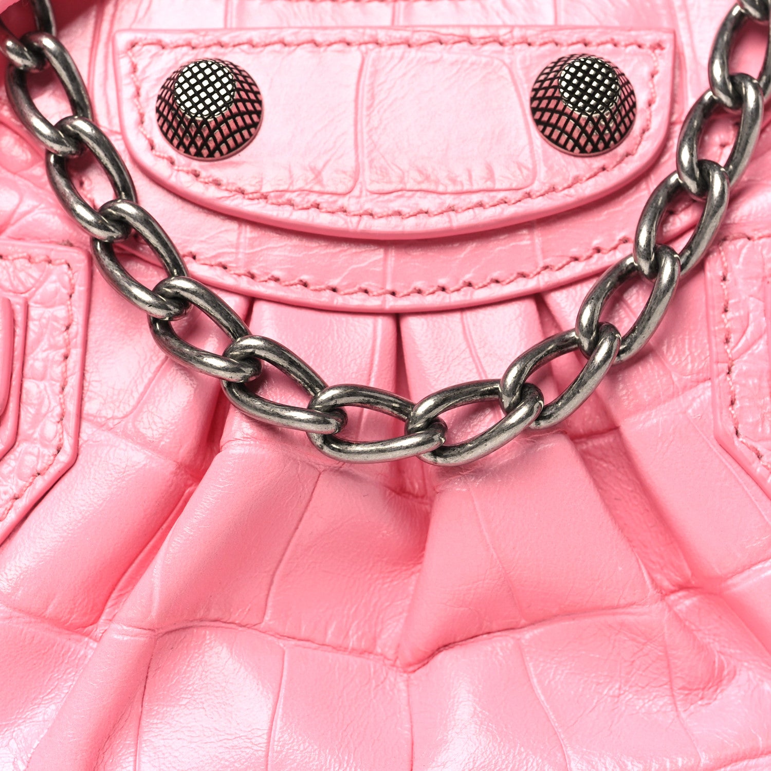 Balenciaga Extra Supple Calfskin Crocodile Embossed Le Cagole Mini Purse With Chain Sweet Pink 8 of 10