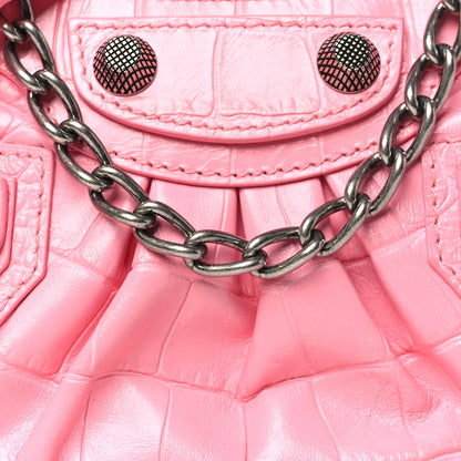 Balenciaga Extra Supple Calfskin Crocodile Embossed Le Cagole Mini Purse With Chain Sweet Pink 8 of 10