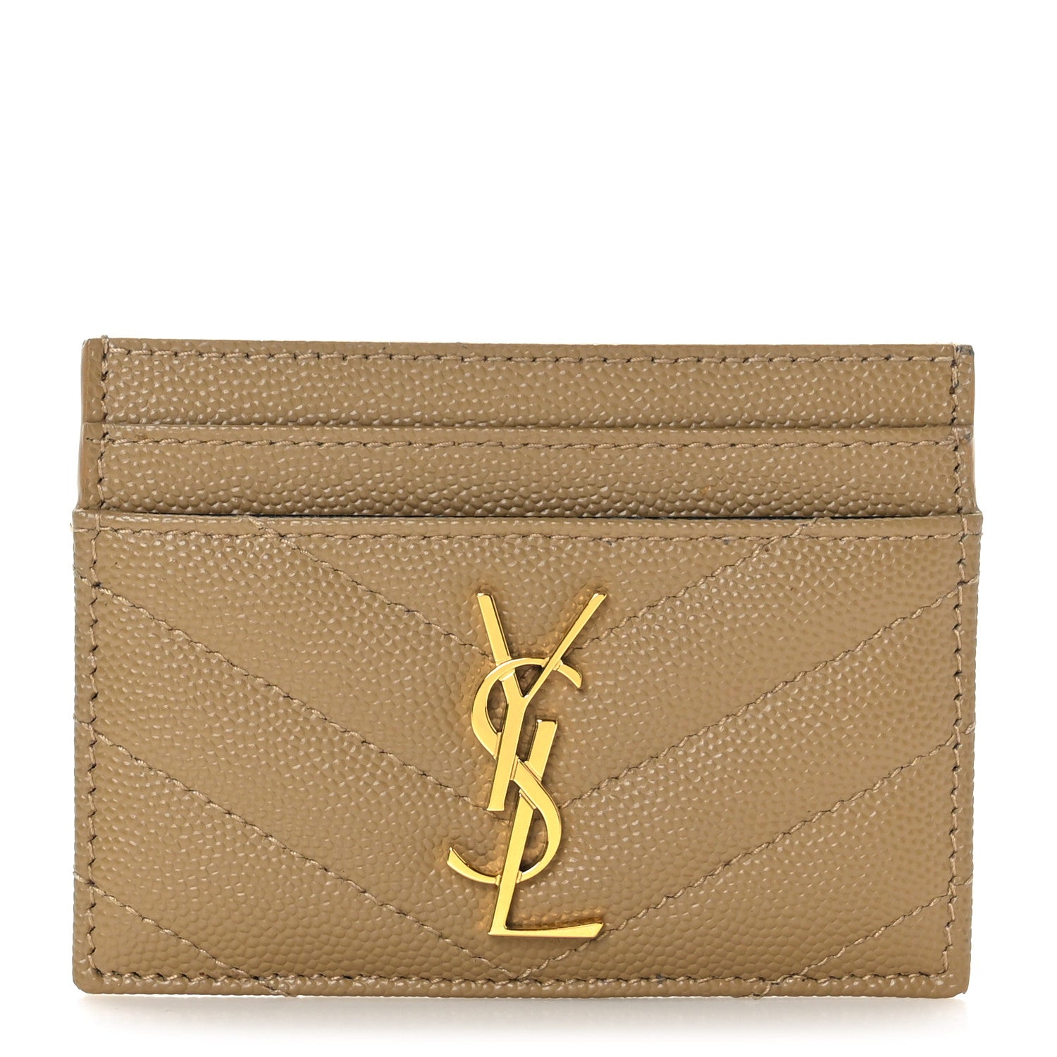 Saint Laurent Grain De Poudre Matelasse Chevron Monogram Credit Card Case Cork 1 of 6