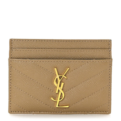 Saint Laurent Grain De Poudre Matelasse Chevron Monogram Credit Card Case Cork 1 of 6