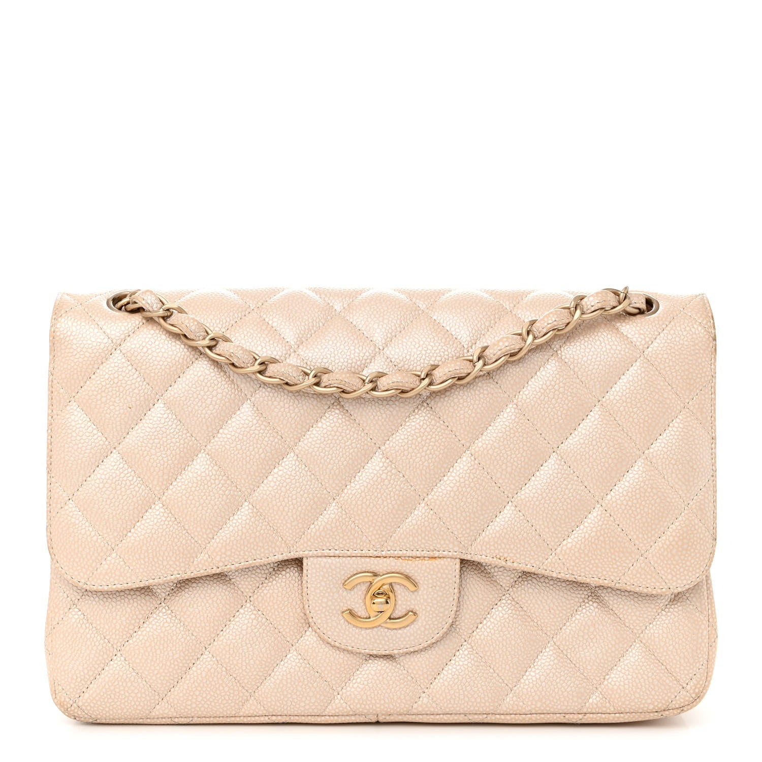 Chanel Iridescent Caviar Quilted Jumbo Double Flap Beige 1 of 21