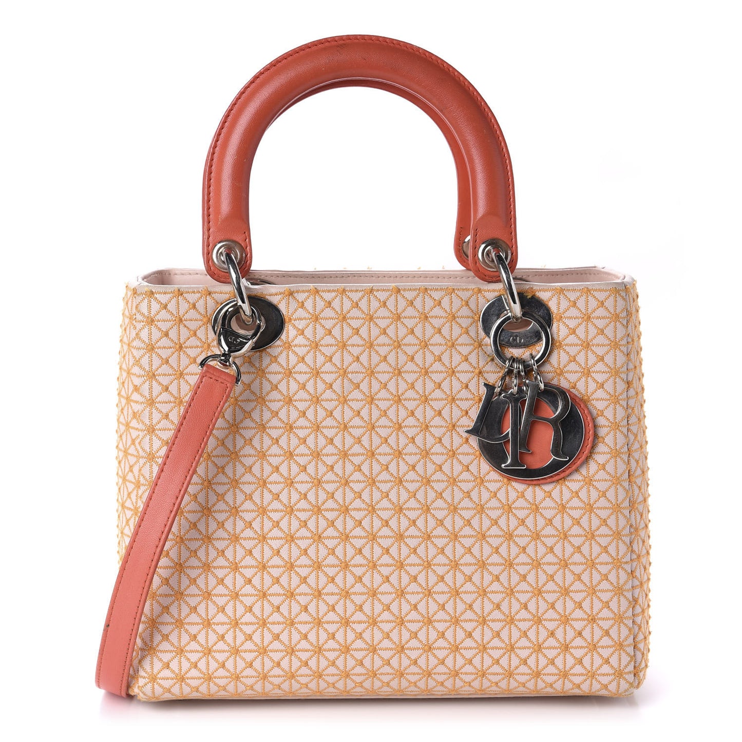 Lambskin Embroidered Medium Lady Dior Light Pink Orange