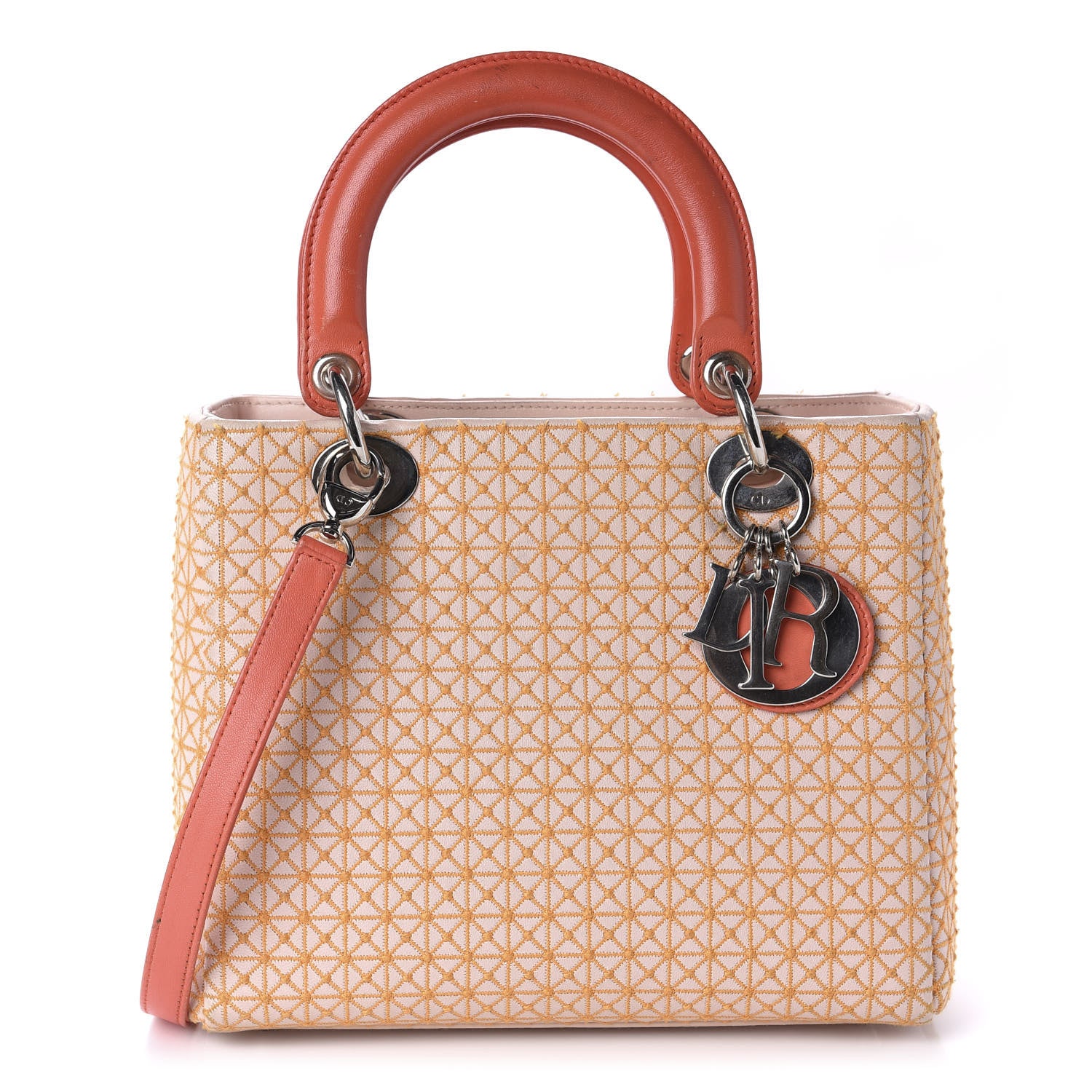 Christian Dior Lambskin Embroidered Medium Lady Dior Light Pink Orange 1 of 22