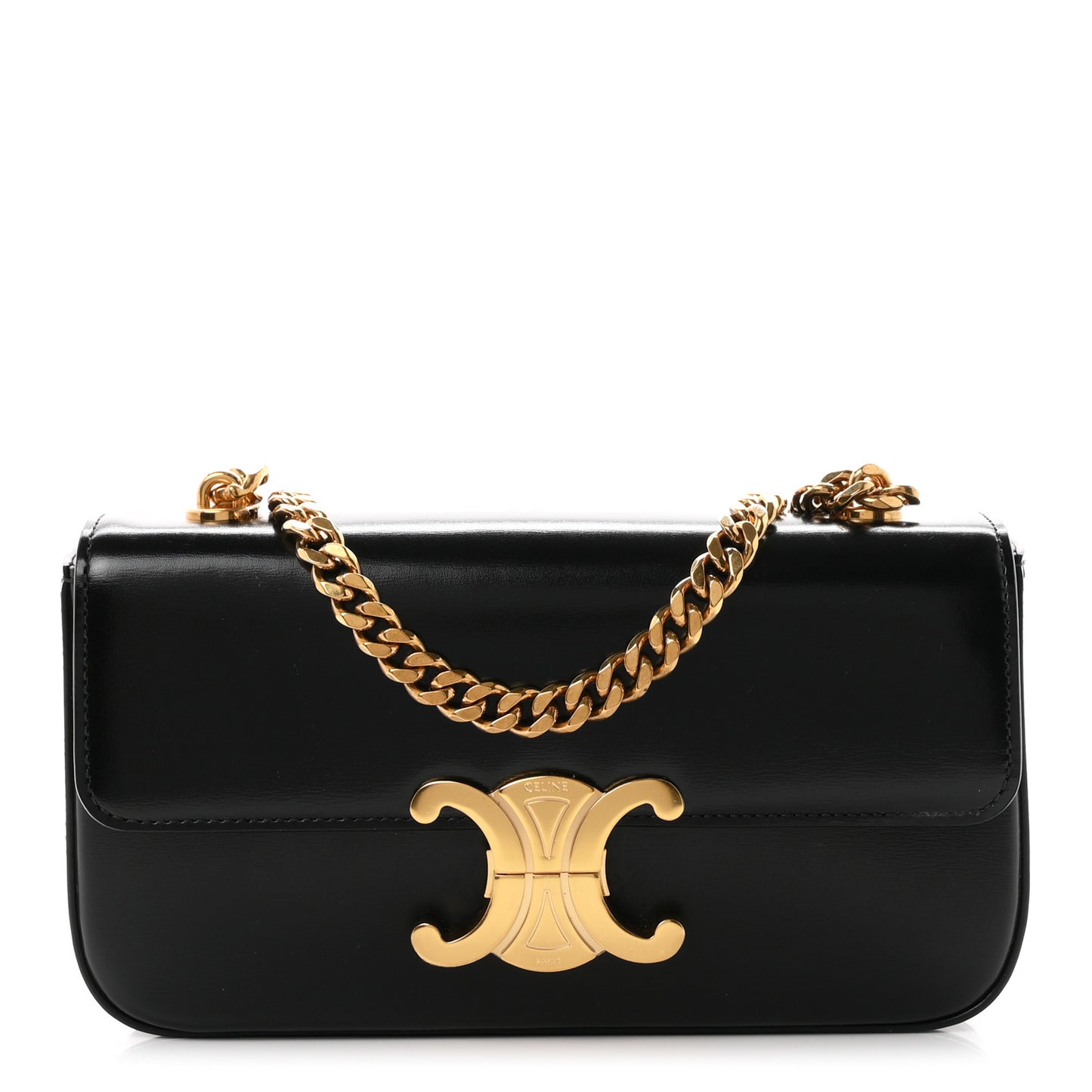 Shiny Calfskin Triomphe Chain Shoulder Bag Black