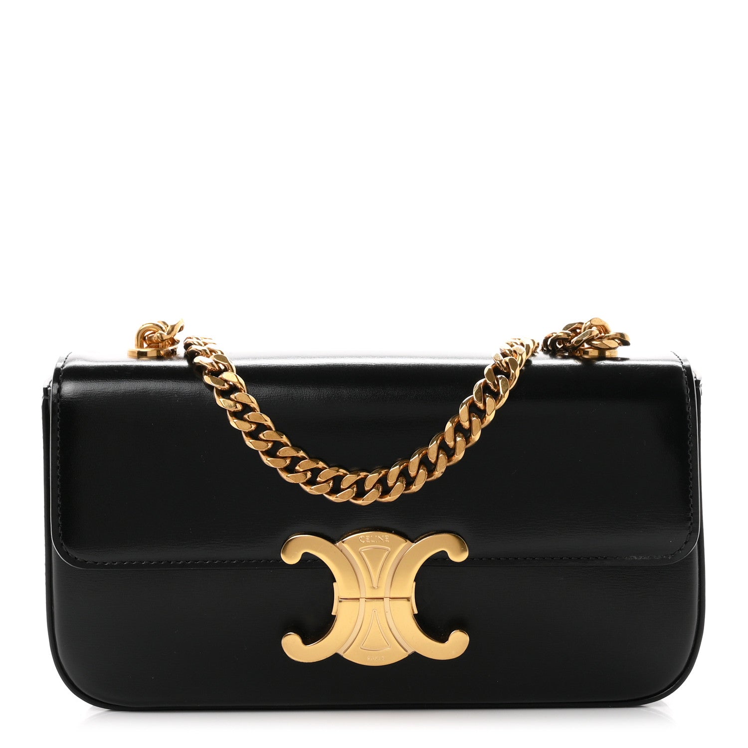 Celine Shiny Calfskin Triomphe Chain Shoulder Bag Black 1 of 10
