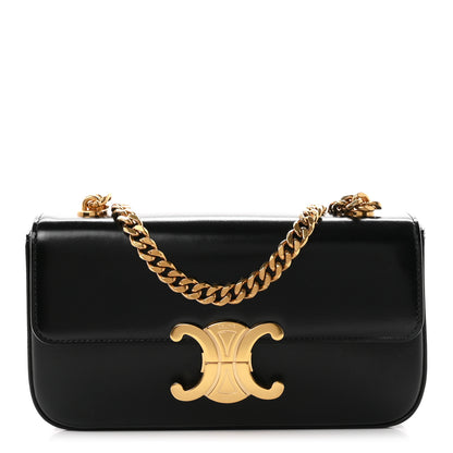 Celine Shiny Calfskin Triomphe Chain Shoulder Bag Black 1 of 10