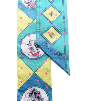 Hermes Silk Colliers Et Chiens Twilly Menthol Jaune Rose 2 of 4